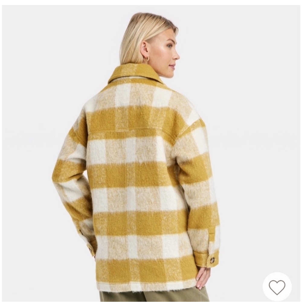 Universal Thread Womens XS Brushed Shacket Yellow Plaid Button Up - Picture 2 of 9